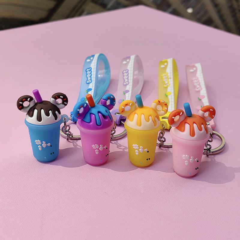 Cartoon Milk Tea Keychain Key Ring Purse Backpack Car Charm Gift