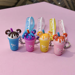 Cartoon Milk Tea Keychain Key Ring Purse Backpack Car Charm Gift