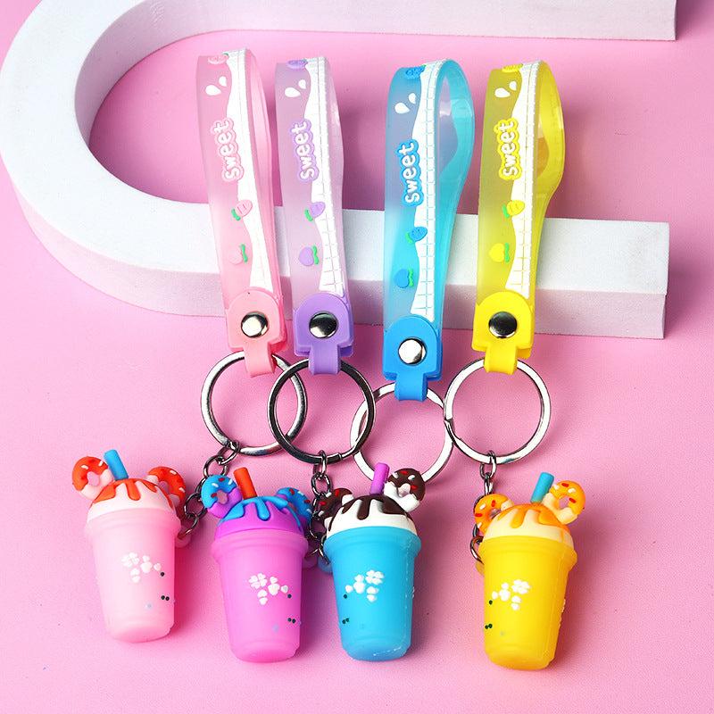 Cartoon Milk Tea Keychain Key Ring Purse Backpack Car Charm Gift