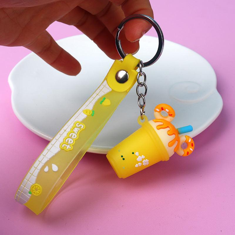 Cartoon Milk Tea Keychain Key Ring Purse Backpack Car Charm Gift