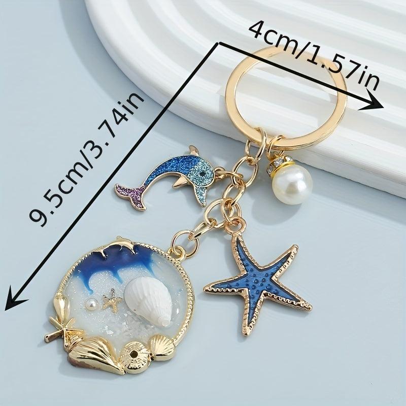 Glitter Dolphin Shell Starfish Keychain Animal Summer Beach Key Ring Purse Bag