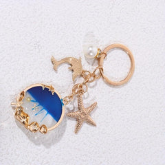 Glitter Dolphin Shell Starfish Keychain Animal Summer Beach Key Ring Purse Bag