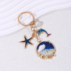 Glitter Dolphin Shell Starfish Keychain Animal Summer Beach Key Ring Purse Bag