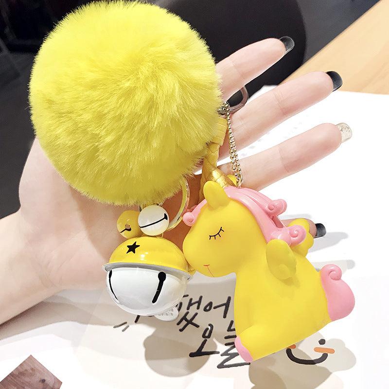 Fur Ball Pom Pom Keychain Unicorn Bells for Bag Wallet Car