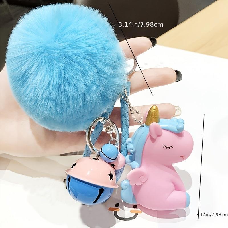 Fur Ball Pom Pom Keychain Unicorn Bells for Bag Wallet Car