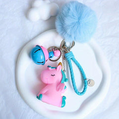 Fur Ball Pom Pom Keychain Unicorn Bells for Bag Wallet Car