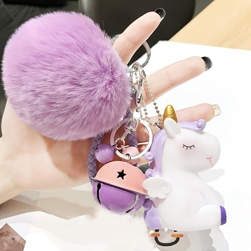 Fur Ball Pom Pom Keychain Unicorn Bells for Bag Wallet Car