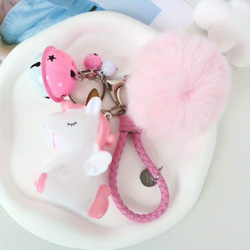 Fur Ball Pom Pom Keychain Unicorn Bells for Bag Wallet Car