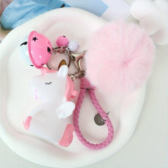Fur Ball Pom Pom Keychain Unicorn Bells for Bag Wallet Car