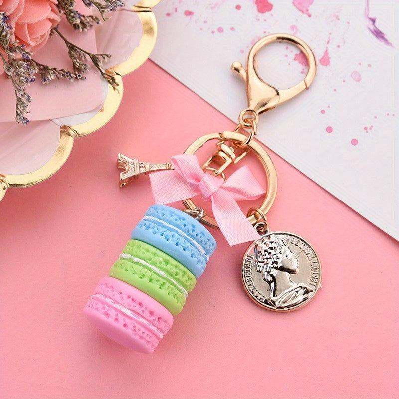 Macaroon Charm Keychain Carved Eiffel Tower Pendant