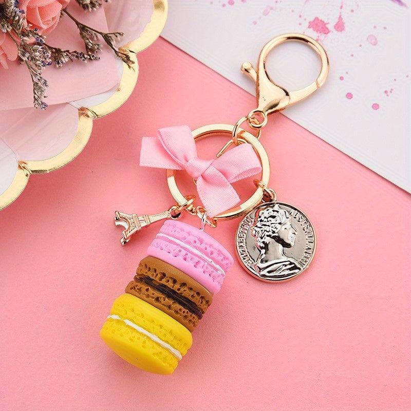 Macaroon Charm Keychain Carved Eiffel Tower Pendant