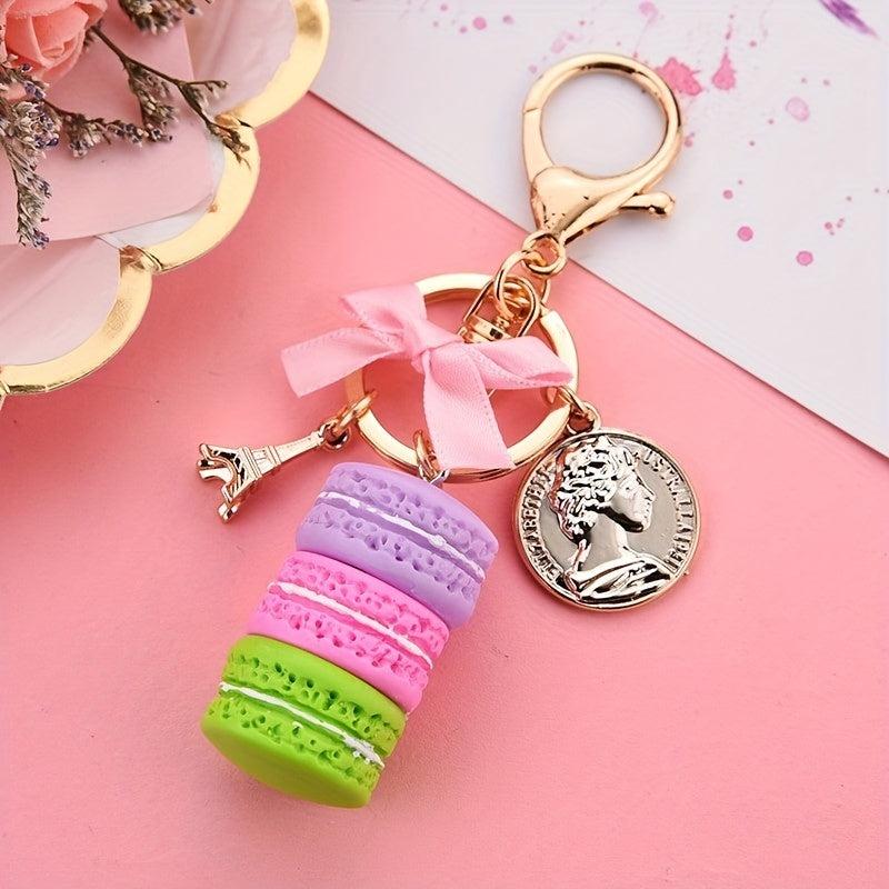 Macaroon Charm Keychain Carved Eiffel Tower Pendant