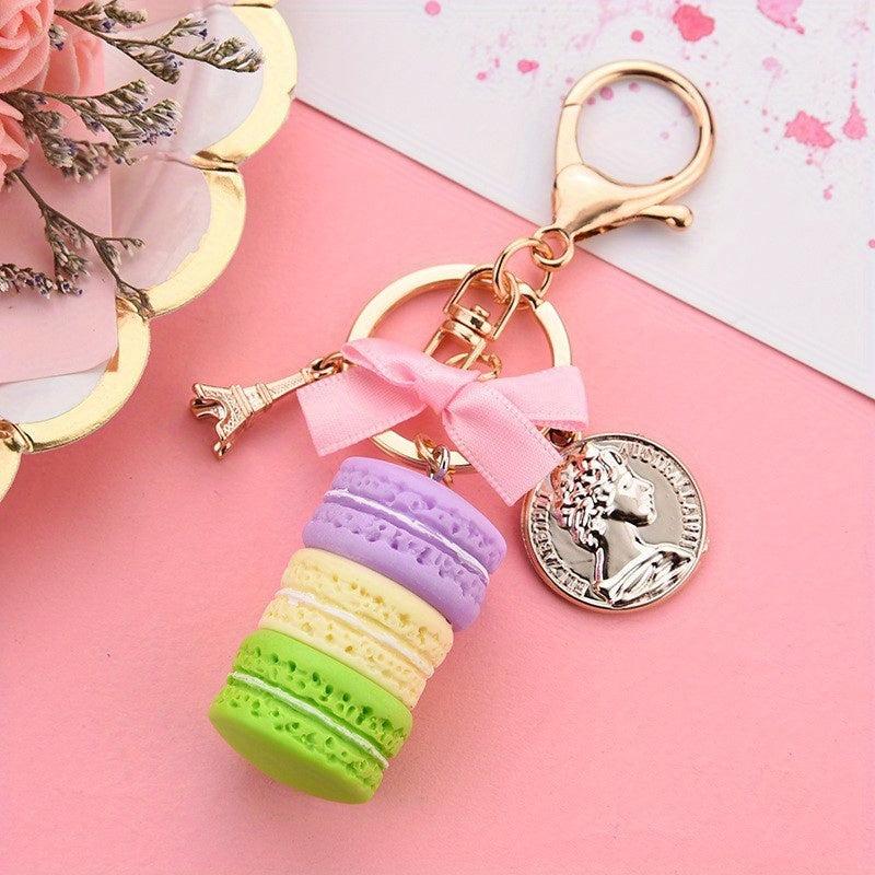 Macaroon Charm Keychain Carved Eiffel Tower Pendant