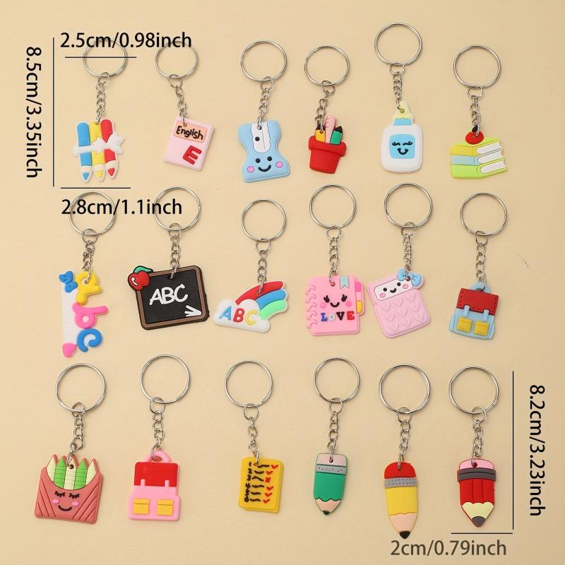 18pcs Children's PVC Keychain Soft Rubber Pendant Cartoon Bag Accessories