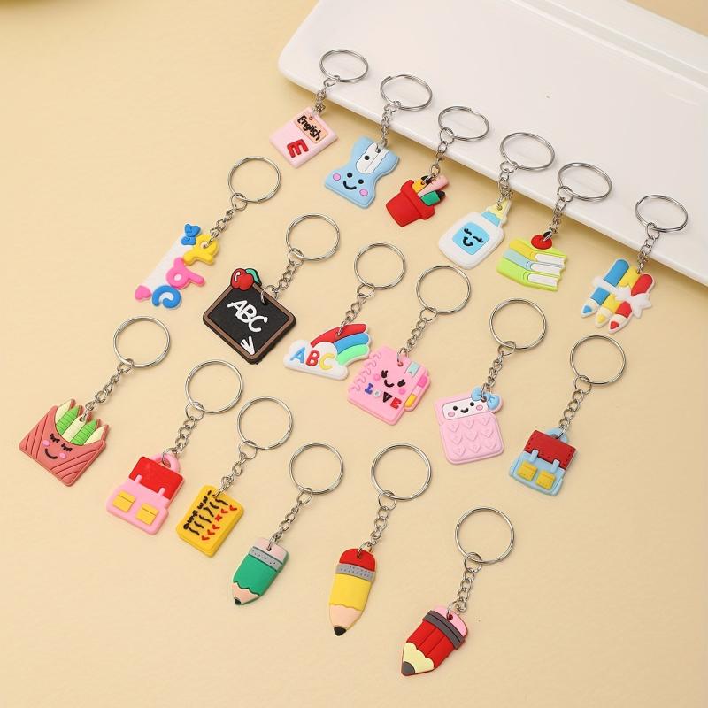 18pcs Children's PVC Keychain Soft Rubber Pendant Cartoon Bag Accessories