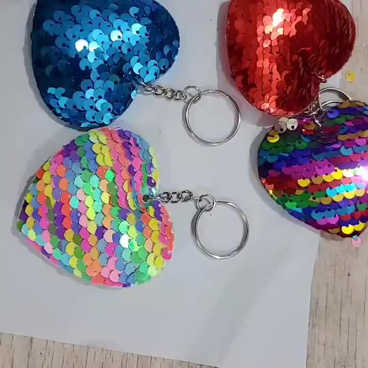Sequin Love Heart Keychain Bag Key Chain Keyring Purse Charm Accessories