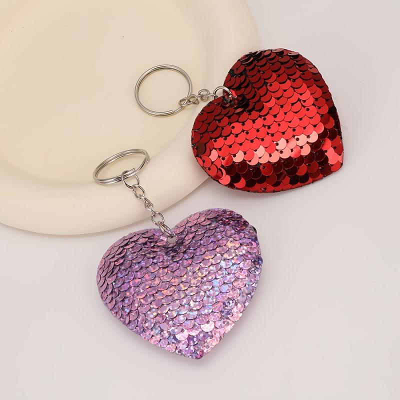 Sequin Love Heart Keychain Bag Key Chain Keyring Purse Charm Accessories