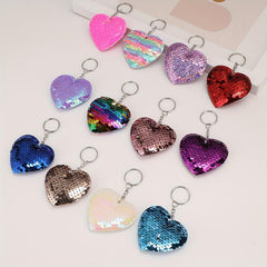 Sequin Love Heart Keychain Bag Key Chain Keyring Purse Charm Accessories