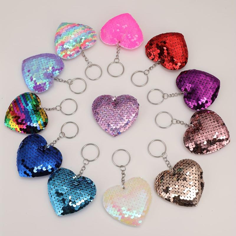Sequin Love Heart Keychain Bag Key Chain Keyring Purse Charm Accessories