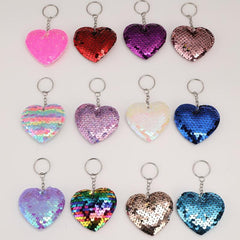 Sequin Love Heart Keychain Bag Key Chain Keyring Purse Charm Accessories