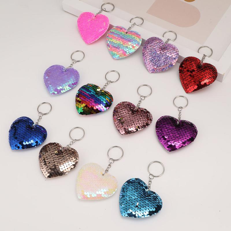 Sequin Love Heart Keychain Bag Key Chain Keyring Purse Charm Accessories
