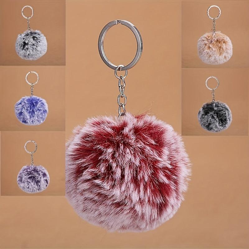 Pom Pom Keychain Plush Faux Fur Key Ring Purse Handbag Car Charm