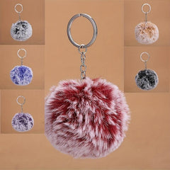 Pom Pom Keychain Plush Faux Fur Key Ring Purse Handbag Car Charm