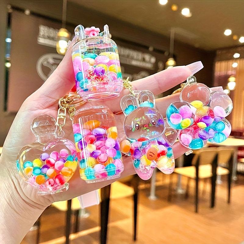 Cartoon Luminous Keychain Quicksand Beads Backpack Pendant
