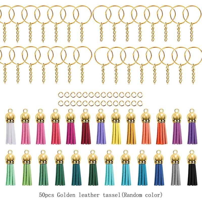 90PCS Tassel Decor Keychain PU Leather Key Ring Bag Charm Earphone Accessory