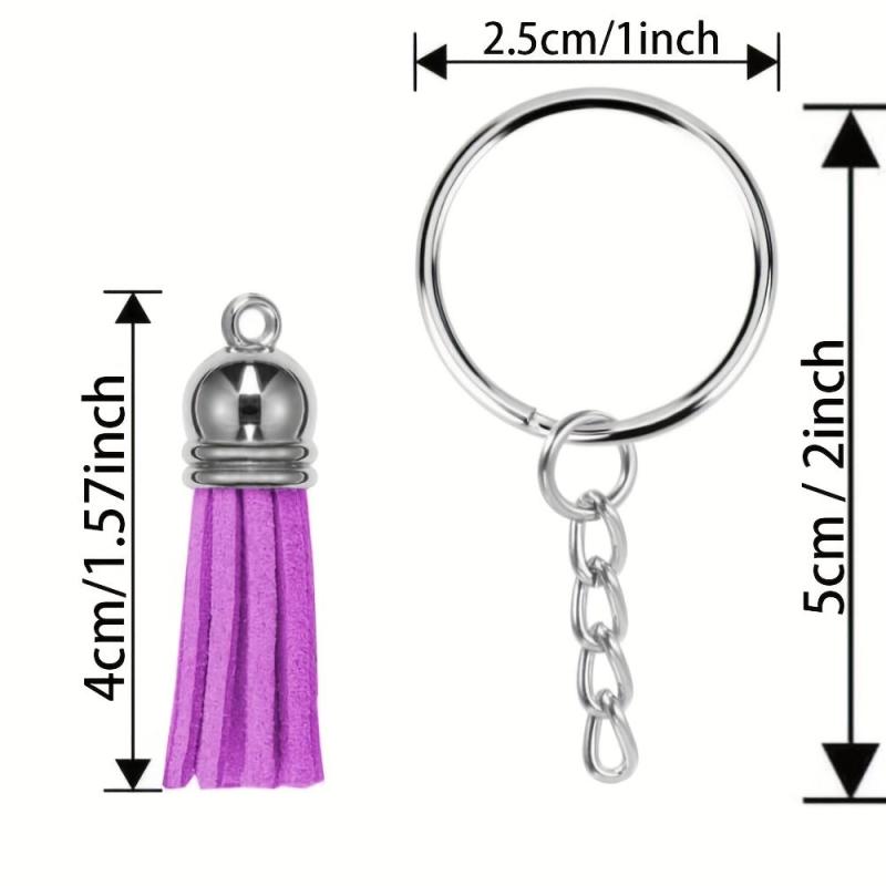 90PCS Tassel Decor Keychain PU Leather Key Ring Bag Charm Earphone Accessory