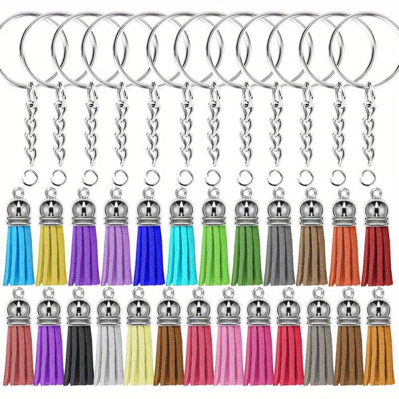 90PCS Tassel Decor Keychain PU Leather Key Ring Bag Charm Earphone Accessory