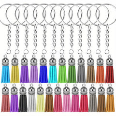 90PCS Tassel Decor Keychain PU Leather Key Ring Bag Charm Earphone Accessory