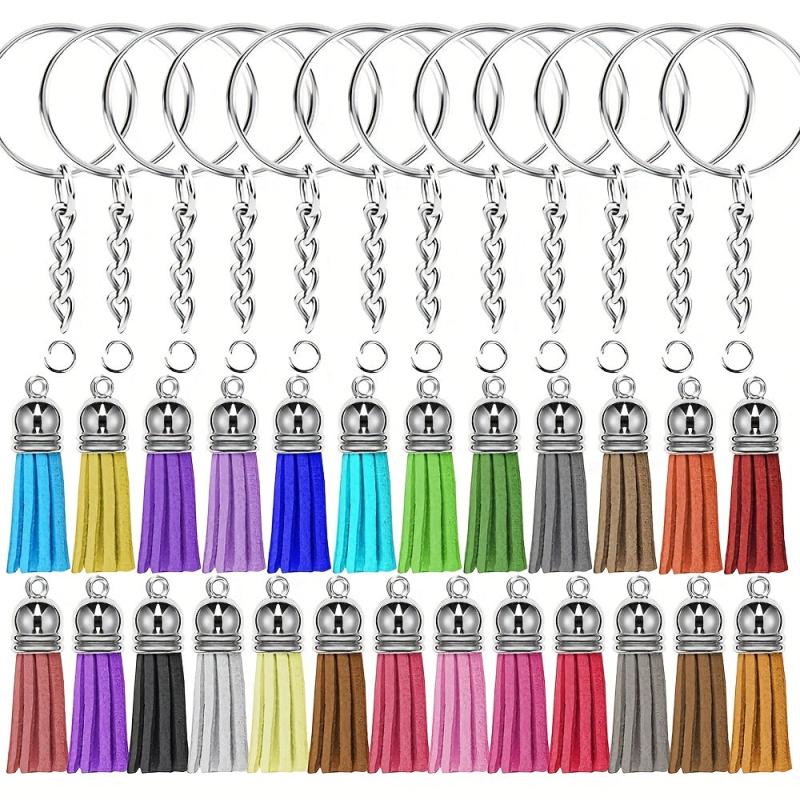 90PCS Tassel Decor Keychain PU Leather Key Ring Bag Charm Earphone Accessory
