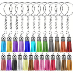 90PCS Tassel Decor Keychain PU Leather Key Ring Bag Charm Earphone Accessory