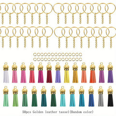 90PCS Tassel Decor Keychain PU Leather Key Ring Bag Charm Earphone Accessory