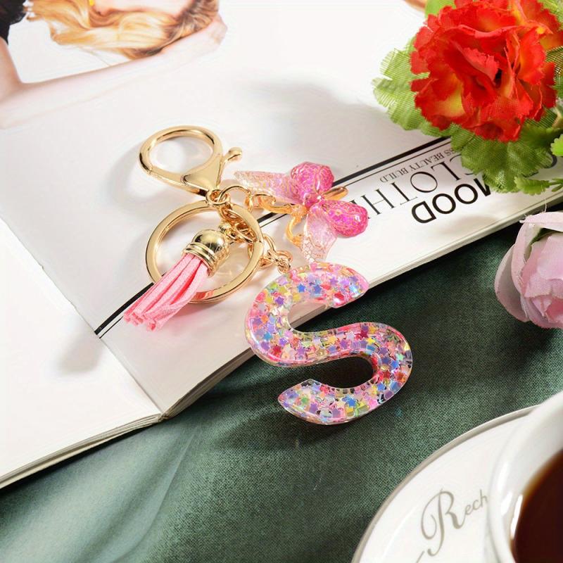 Alphabet Butterfly Keychain Resin Animal Key Ring Purse Bag Backpack Car Charm