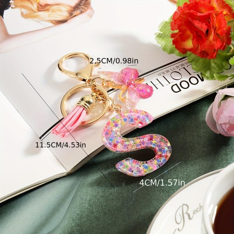 Alphabet Butterfly Keychain Resin Animal Key Ring Purse Bag Backpack Car Charm