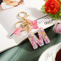 Alphabet Butterfly Keychain Resin Animal Key Ring Purse Bag Backpack Car Charm