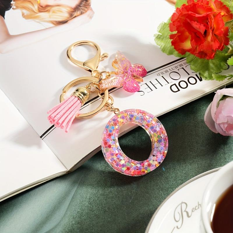 Alphabet Butterfly Keychain Resin Animal Key Ring Purse Bag Backpack Car Charm