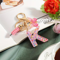 Alphabet Butterfly Keychain Resin Animal Key Ring Purse Bag Backpack Car Charm
