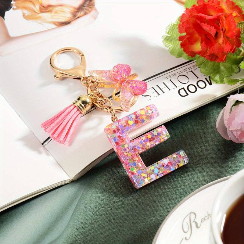 Alphabet Butterfly Keychain Resin Animal Key Ring Purse Bag Backpack Car Charm