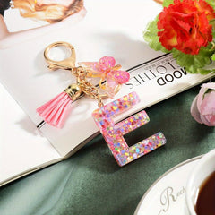 Alphabet Butterfly Keychain Resin Animal Key Ring Purse Bag Backpack Car Charm