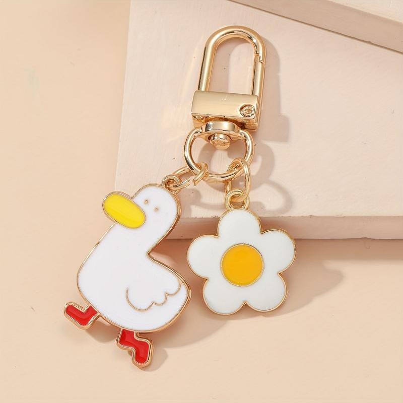 Duck Flower Metal Keychain for Girls Women