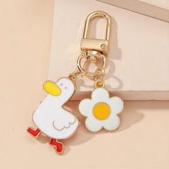 Duck Flower Metal Keychain for Girls Women