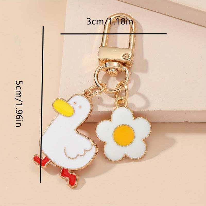 Duck Flower Metal Keychain for Girls Women