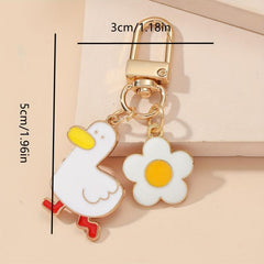 Duck Flower Metal Keychain for Girls Women
