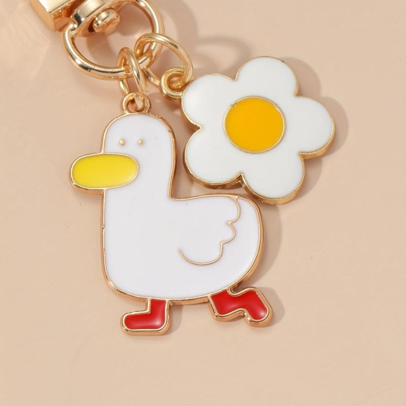 Duck Flower Metal Keychain for Girls Women