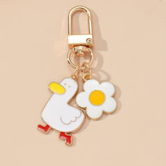 Duck Flower Metal Keychain for Girls Women
