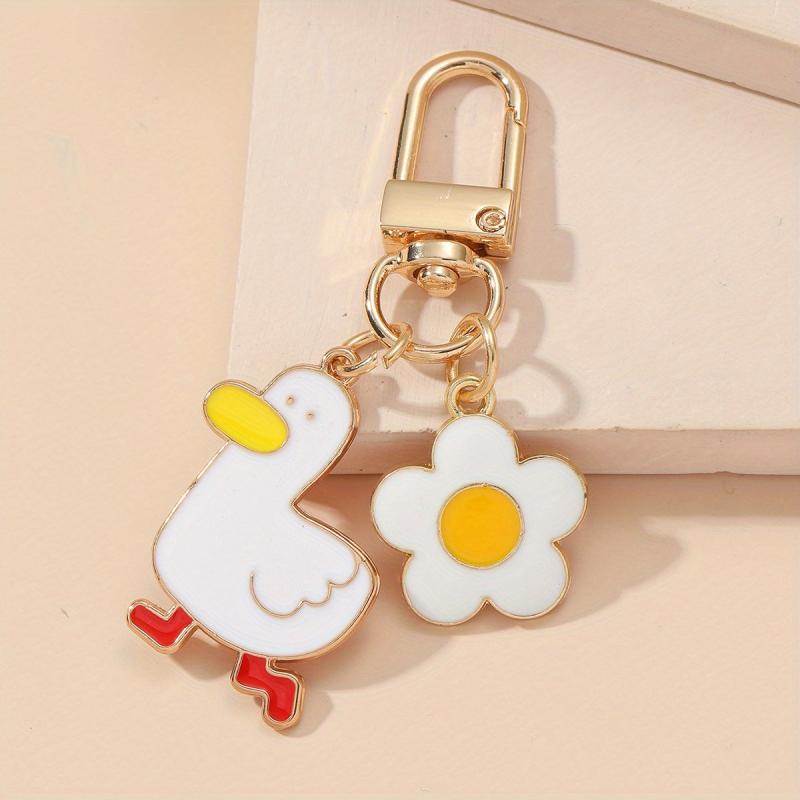 Duck Flower Metal Keychain for Girls Women
