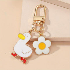 Duck Flower Metal Keychain for Girls Women